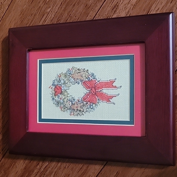 Vintage Christmas Cross Stitch In 5" X 7" Rosewood Frames (Set Of 2) - Picture 3 of 9